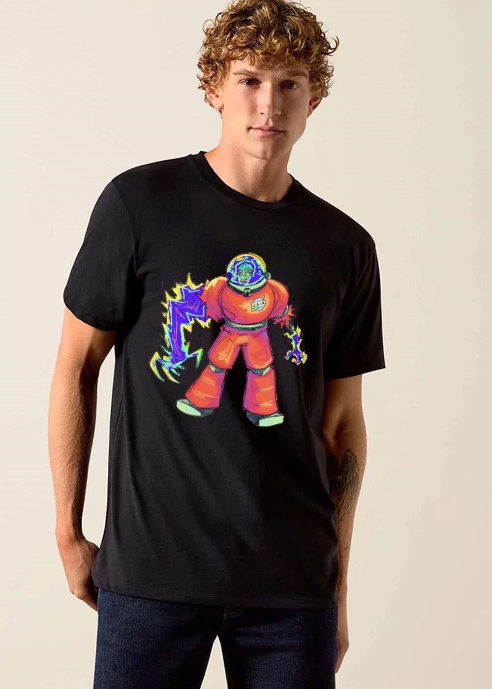 Zasa Neon Sketch Skeleton Astronaut Red Spacesuit Energy Claw shirt