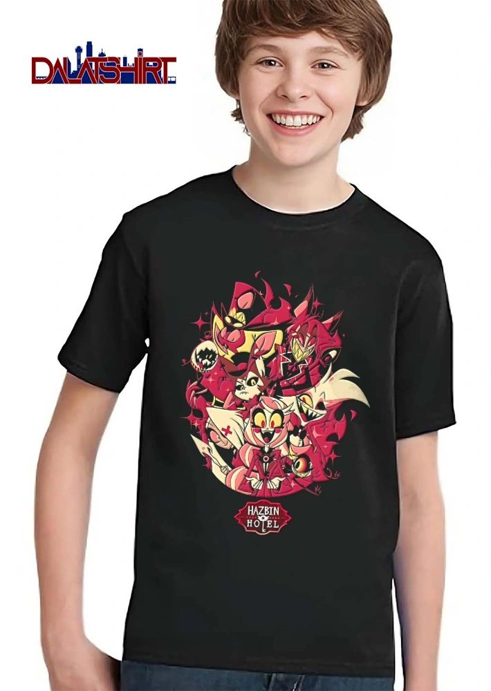 Hazbin Hotel Demon Characters Group Portrait Red Sparkles Cartoon shirt