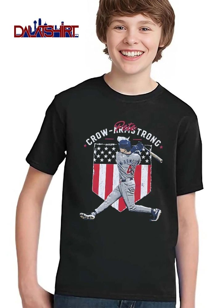 Pete Crow Armstrong Batter Swing Distressed American Flag Shield shirt