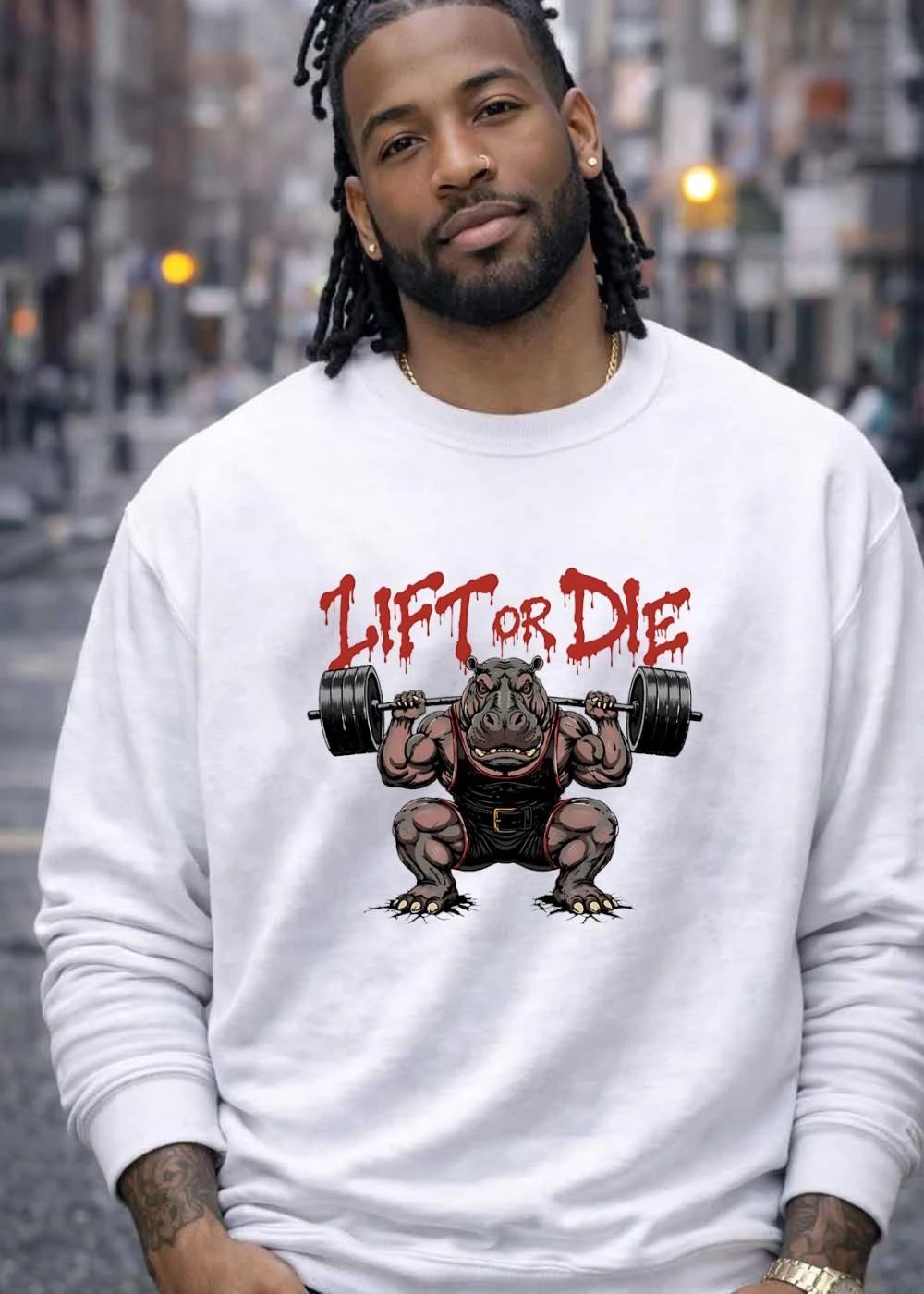 Lift Or Die Muscular Hippo Powerlifting Shirt
