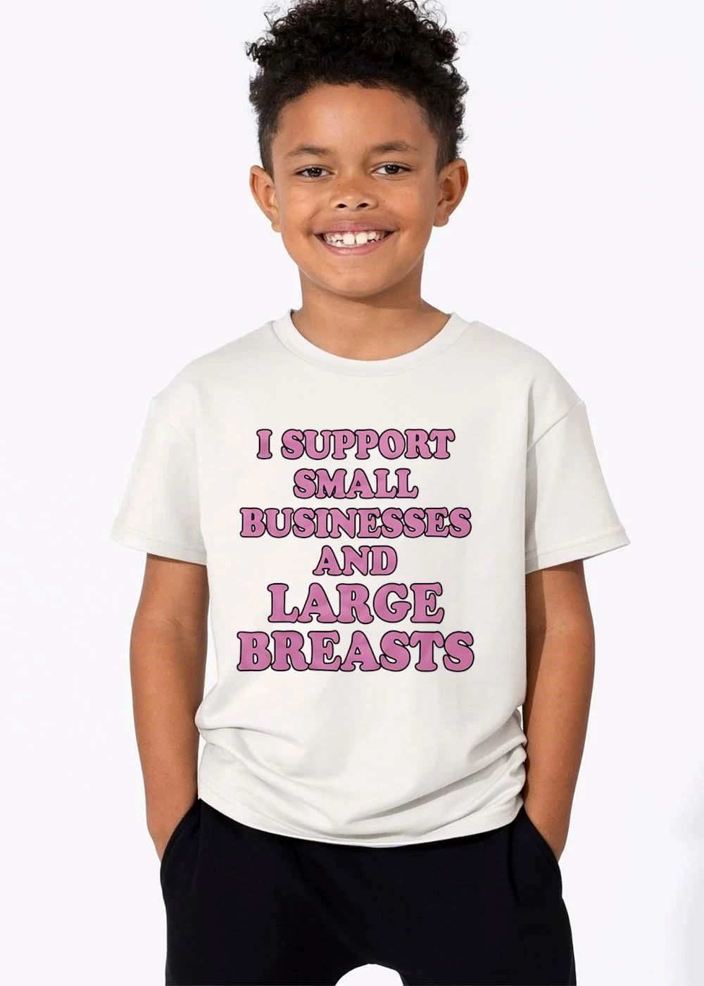 I Support Small Businesses And Large Breasts Pink Glossy Bubble Letters shirt