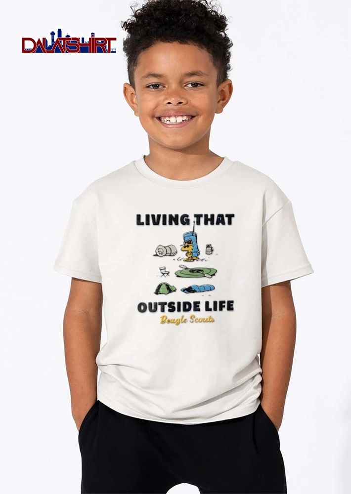 Beagle Scouts Living That Outside Life Est 1974 Distressed Cartoon Woodstock Camping Gear shirt