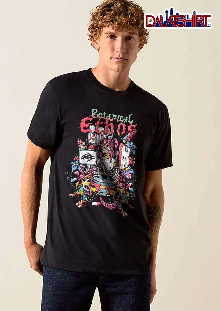 Botanical Ethnos Cyberpunk Cyborg Clock DNA Strand Pill Mushroom Botanical Cartoon shirt