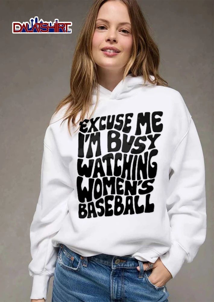 Excuse Me Im Busy Watching Womens Baseball Doodlebymeg Retro Groovy Wavy Typography shirt