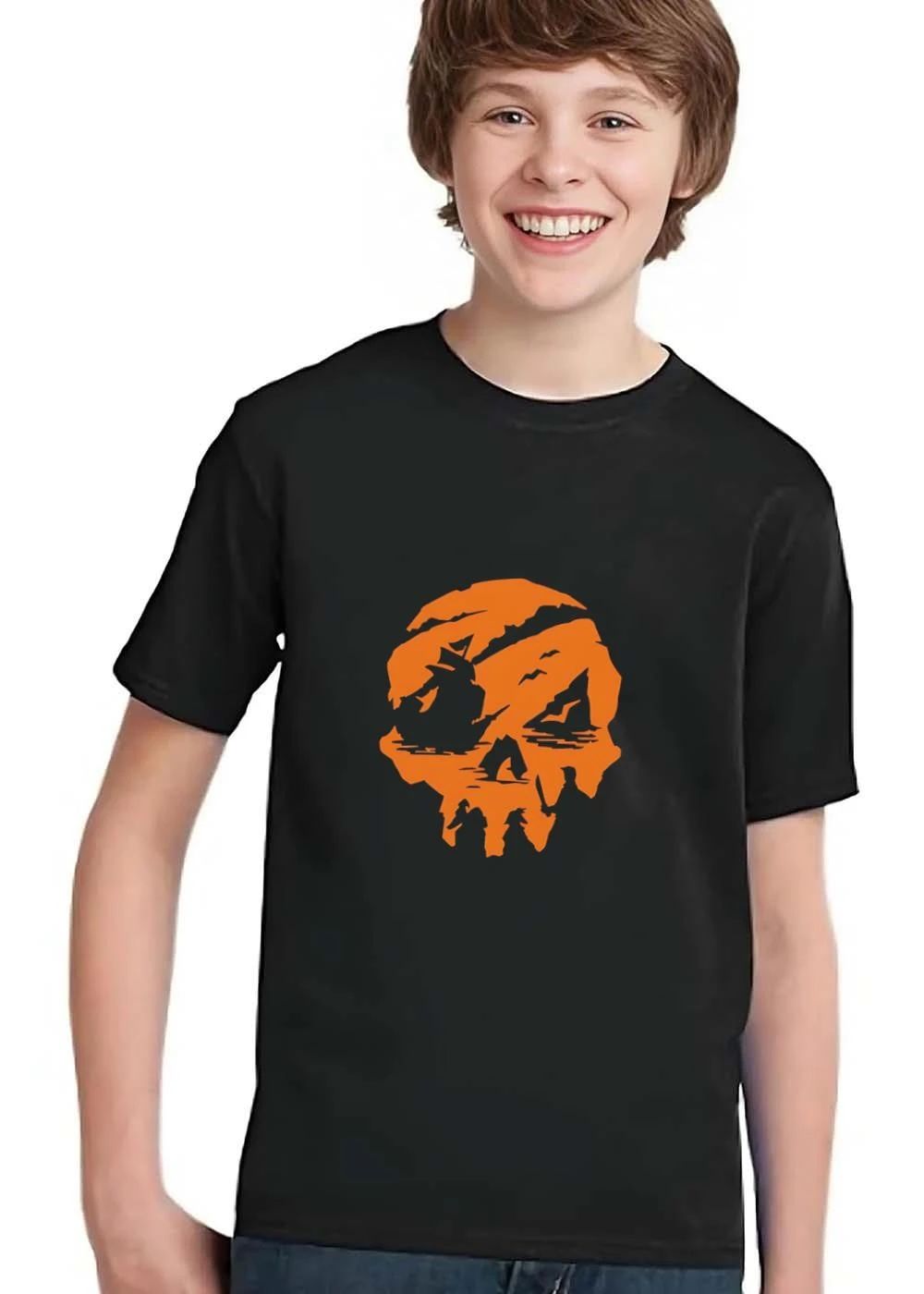 Sea Of Thieves Orange Skull Silhouette Pirate Ship Island shirt