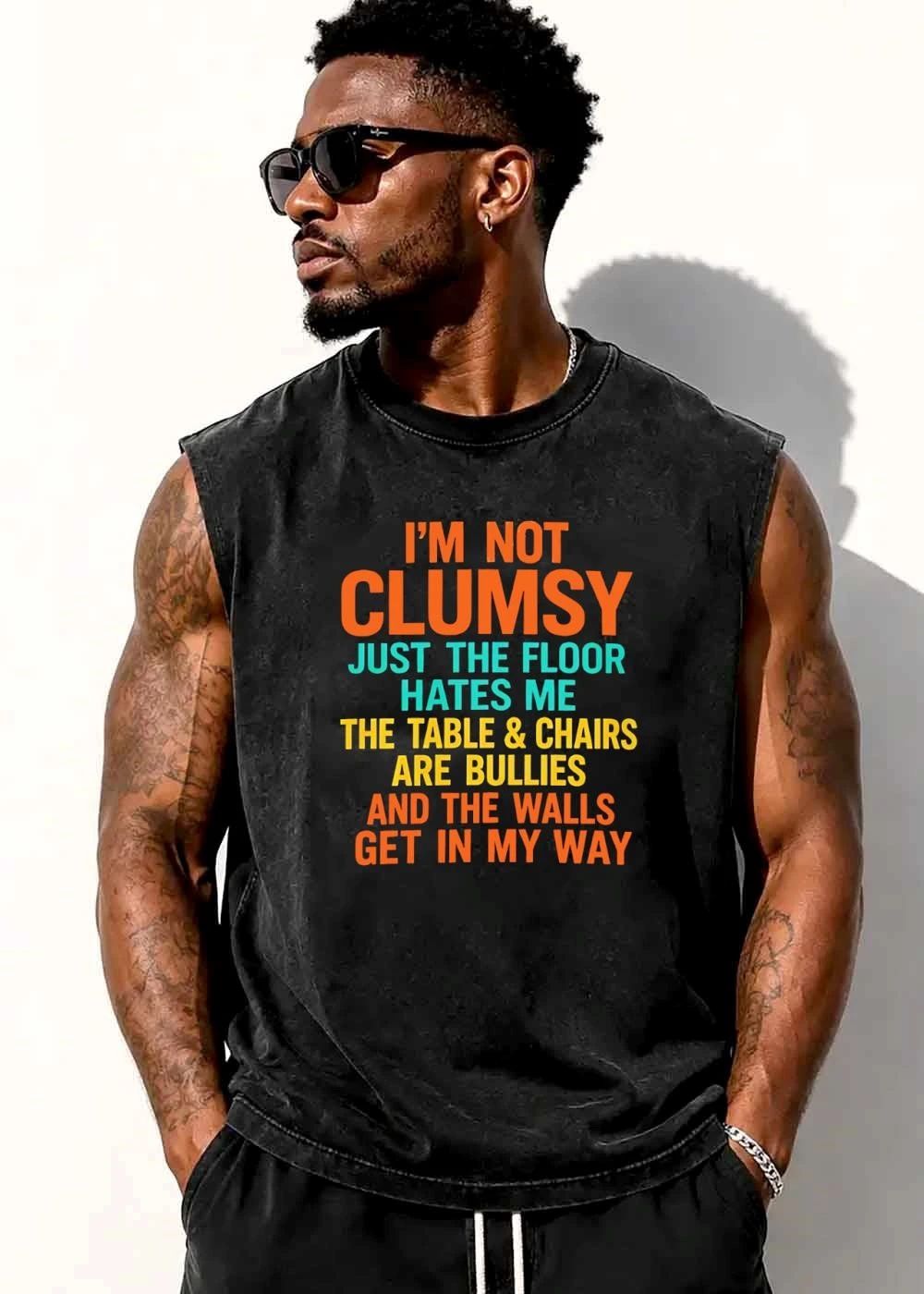 Im Not Clumsy Just The Floor Hates Me Table And Chairs Are Bullies Walls Get In My Way Retro Typography Text shirt