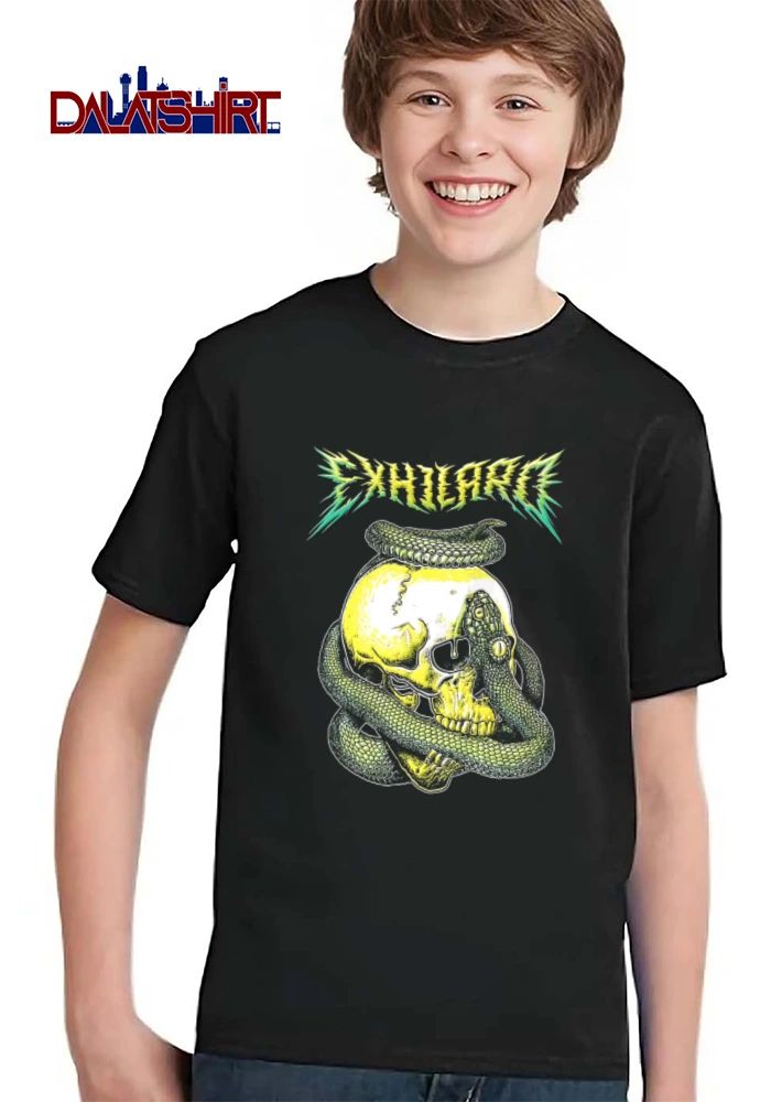 Exhilaro Yellow Human Skull Coiled Venomous Serpent shirt