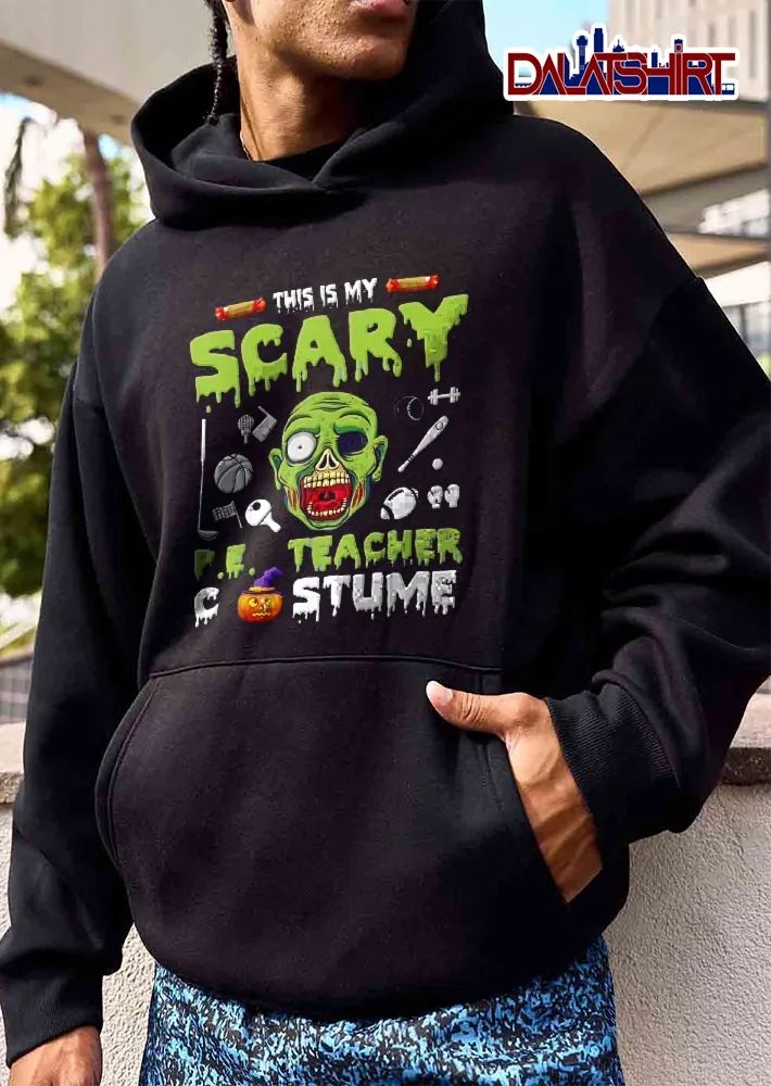 This Is My Scary Pe Teacher Costume Cartoon Zombie Head Sports Equipment Pumpkin shirt
