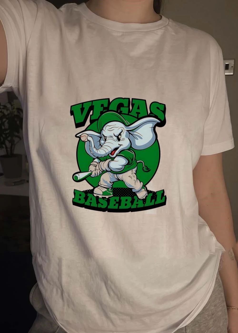Vegas Baseball Elephant Batting Green Mascot T-Shirt