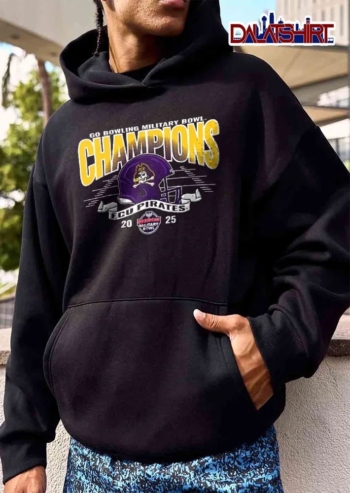 East Carolina Pirates NCAA Go Bowling Military Bowl Champions 2025 Football Helmet Banner Halftone shirt