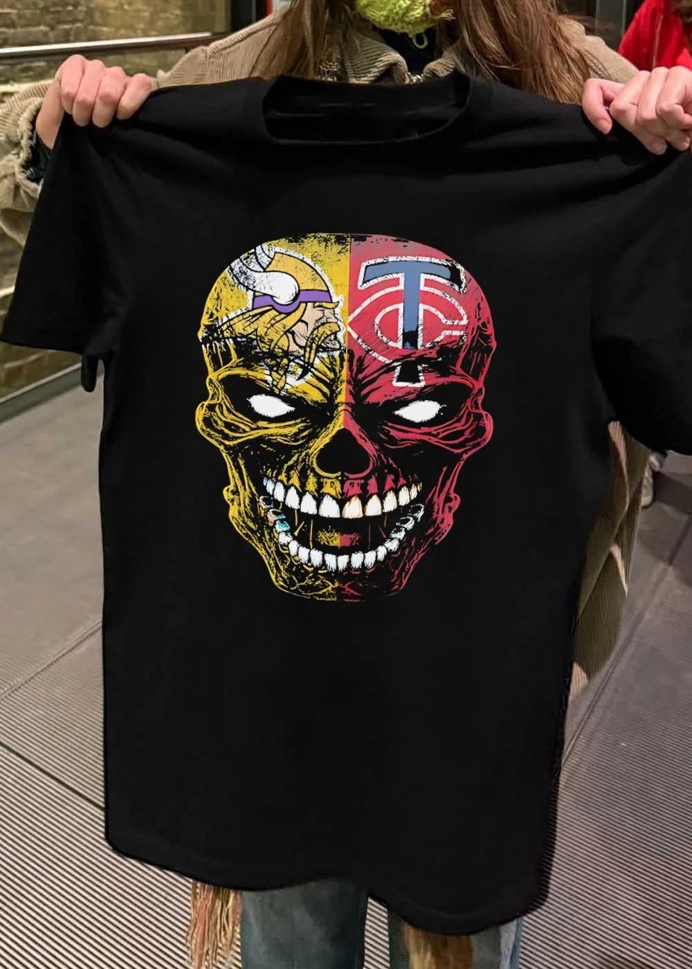 Minnesota Vikings and Minnesota Twins Skull T-Shirt