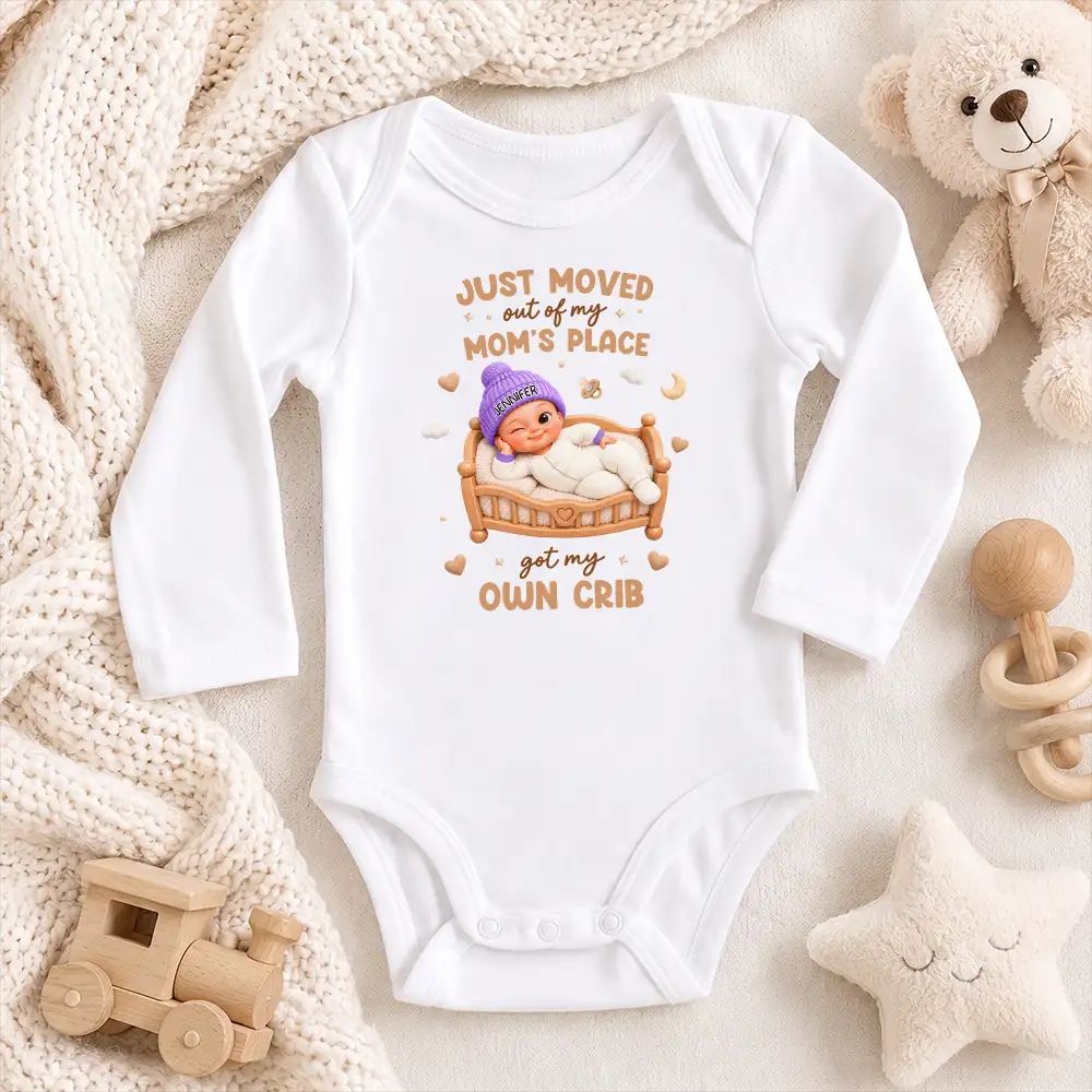 Just Moved Out My Mom's Place Baby Shower Gifts For New Moms New Dads New Parents - Personalized Baby Onesie