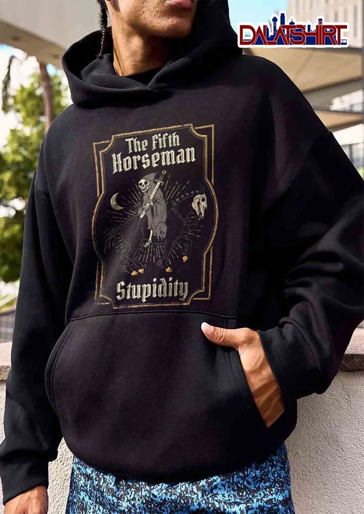 Fifth Horseman Stupidity Skeleton Grim Reaper Riding Steed Crescent Moon Vintage Frame shirt