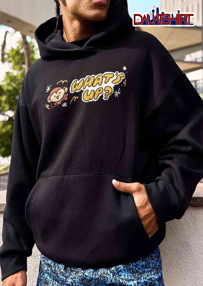 Whats Up Cute Cartoon Monkey Waving White Sparkles Squiggles shirt