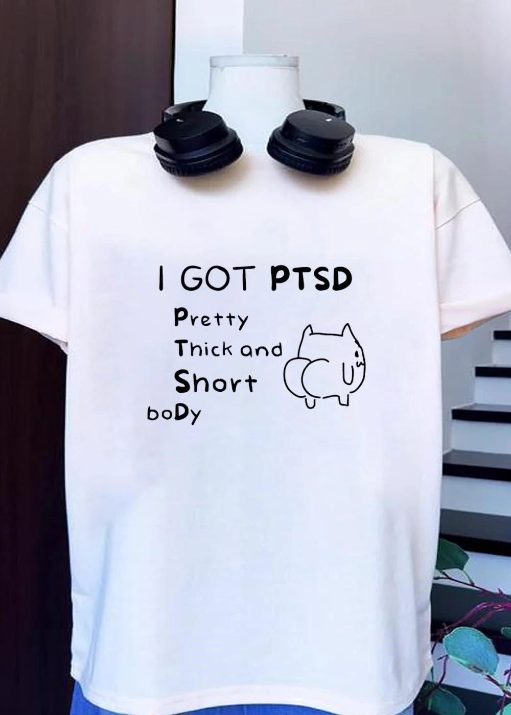 I Got Ptsd Pretty Thick And Short Body Cartoon Cat Big Butt Line Art shirt