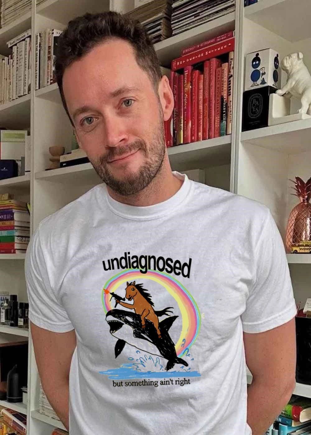 Undiagnosed but Something Aint Right Horse Riding Orca With Gun T-Shirt