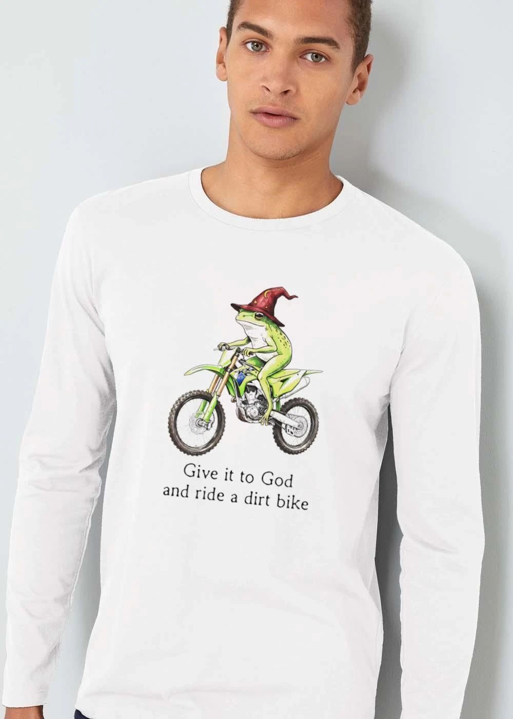 Give It To God And Ride A Dirt Bike Wizard Frog Green Motocross Motorcycle Cartoon shirt