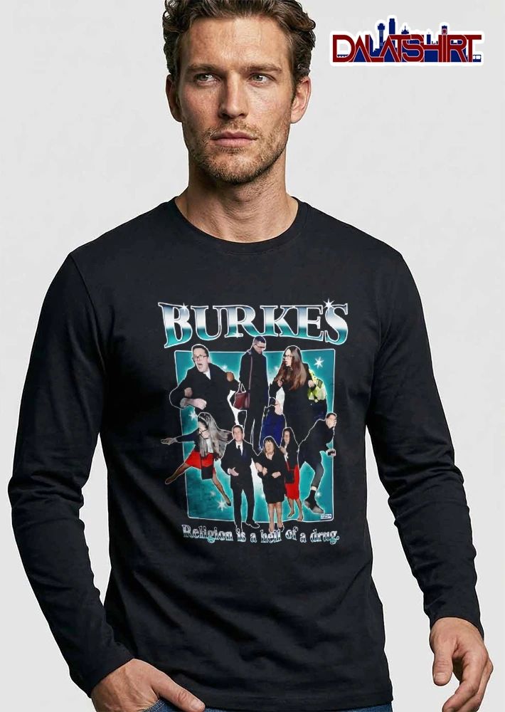 Burkes Religion Is A Hell Of Drug Photo Collage Figures Teal Stars Bootleg shirt