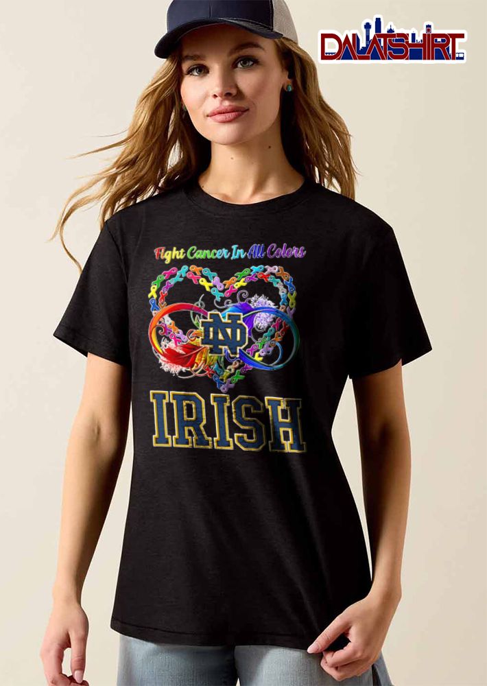 Notre Dame Fighting Irish NCAA Fight Cancer In All Colors Awareness Ribbons Infinity Symbol Heart Feather shirt