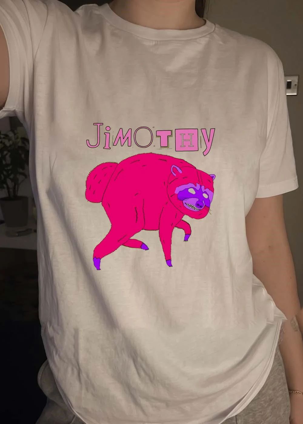 Jimothy Pink Raccoon Illustration Shirt