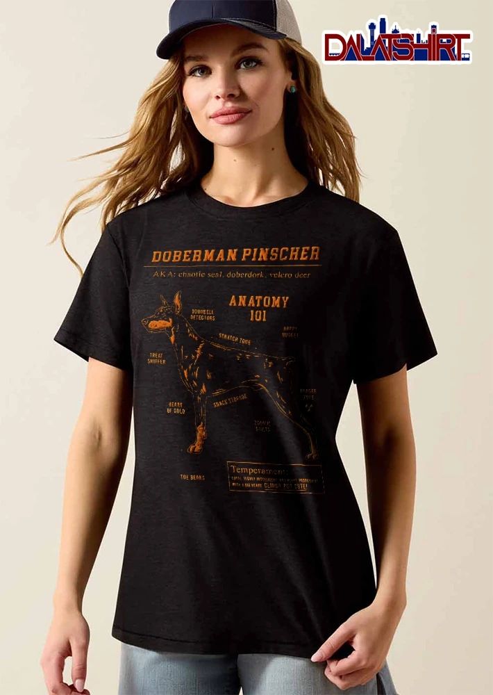 Doberman Pinscher Anatomy 101 AKA Chaotic Seal Doberdork Velcro Deer Dog Diagram Illustration shirt