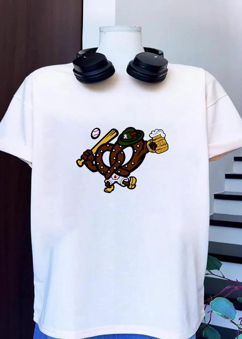 Pretzel R Mascot Baseball Beer Wooden Mug Sports Team Shirt