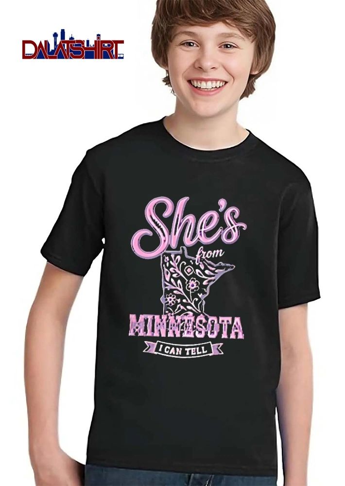 Shes From Minnesota I Can Tell Pink Floral State Map Silhouette Banner shirt