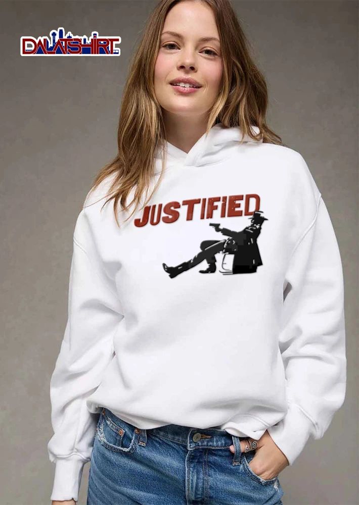 Justified Distressed Cowboy Silhouette Leaning Back Pointing Gun shirt