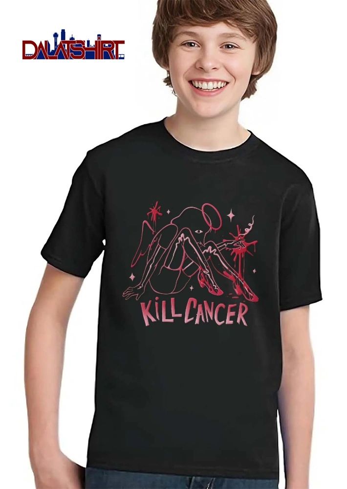 Kill Cancer Pink Winged Angel Halo Smoking Cigarette Line Art shirt