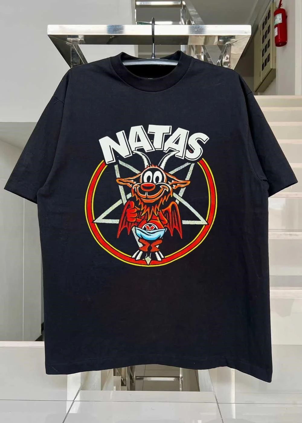 Natas Devil Giving Thumbs Up Inside Pentagram T-Shirt