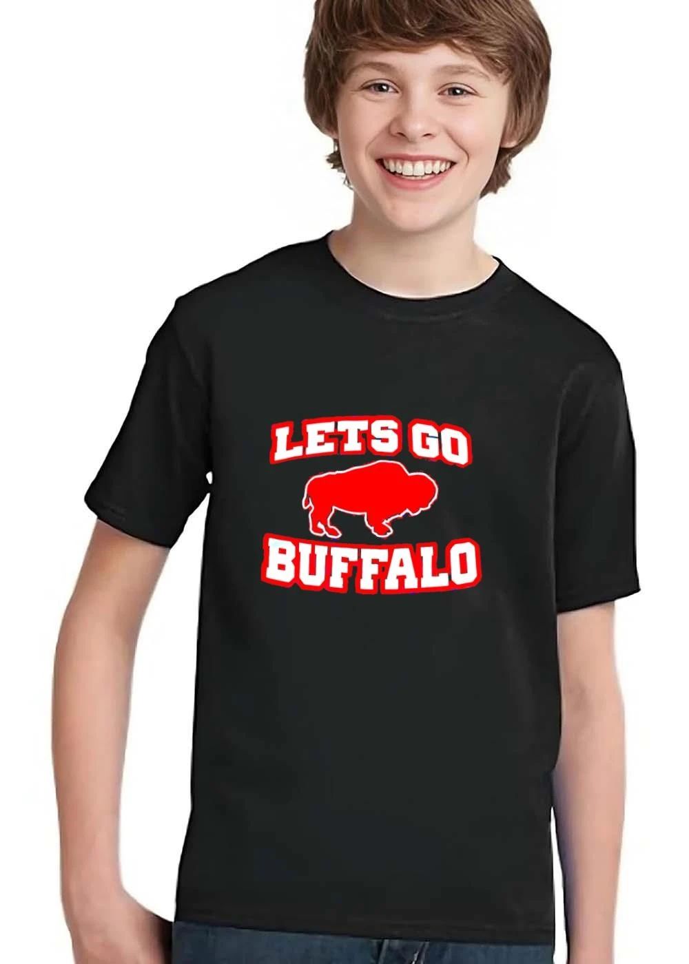 Lets Go Buffalo Red Standing Bison Silhouette White Outline shirt