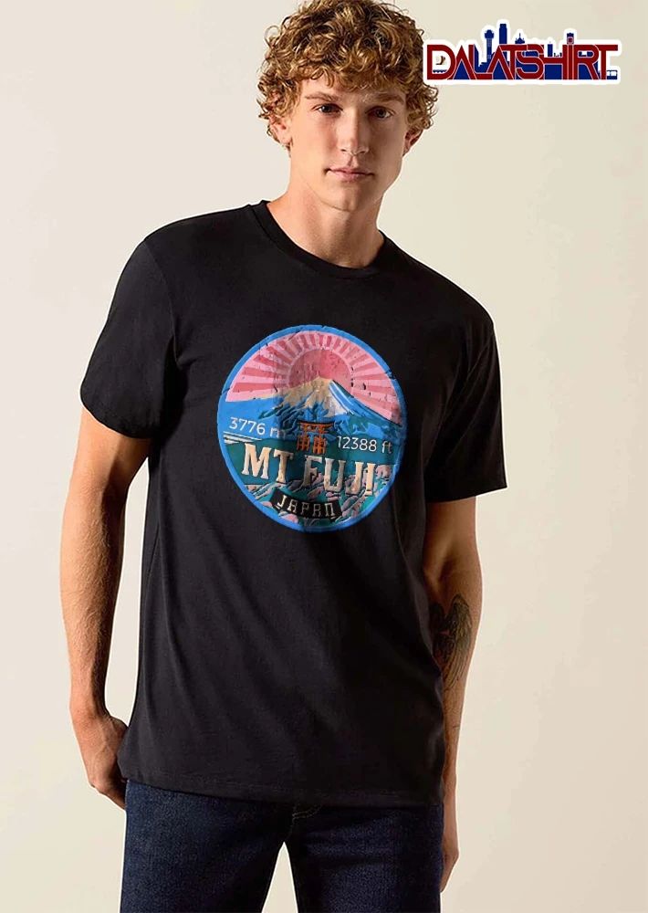 3776 M 12388 Ft Mt Fuji Japan Vintage Distressed Circular Emblem Sunburst Torii Gate shirt