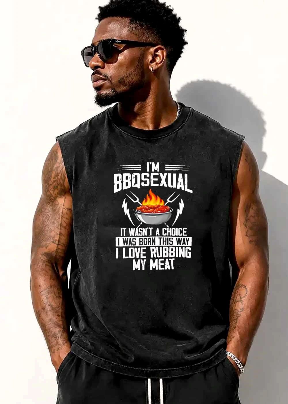 Im Bbqsexual It Wasnt A Choice I Was Born This Way Love Rubbing My Meat Grill Flames Forks Distressed shirt