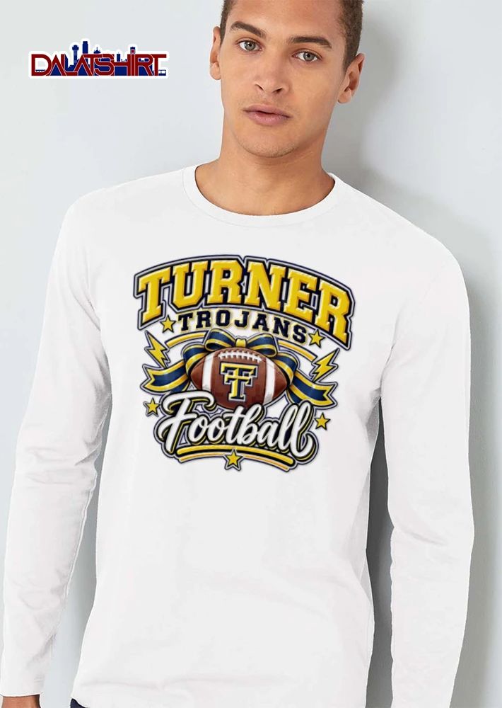 Turner Trojans Football Ribbon Bow Lightning Bolts Monogram Logo Stars shirt