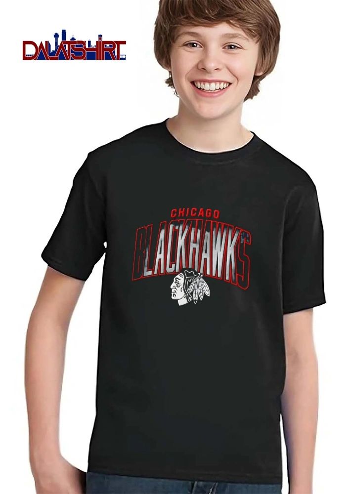 Chicago Blackhawks NHL Arched Smoky Text Monochrome Indian Head Logo shirt