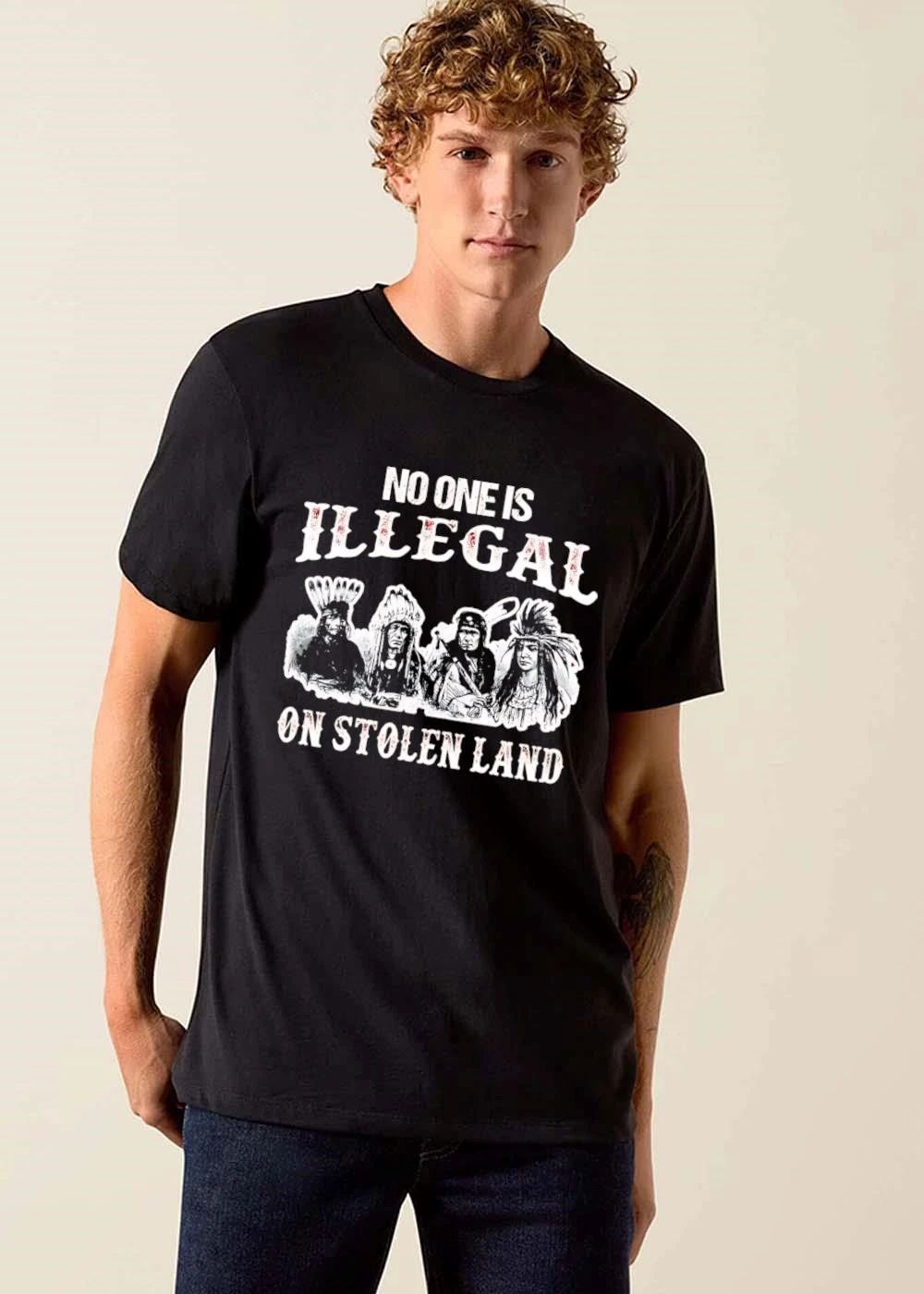 No One Is Illegal On Stolen Land Four Native American Chiefs Portrait Black White shirt