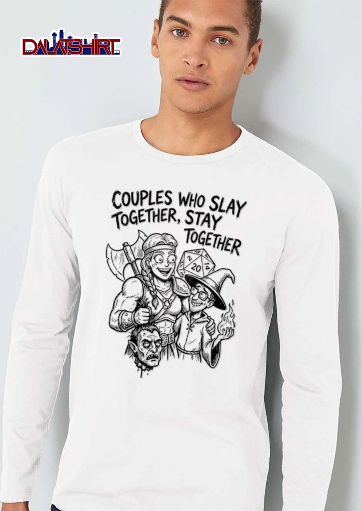 Couples Who Slay Together Stay Cartoon Barbarian Wizard D20 Orc Head shirt