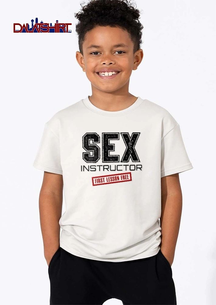 Sex Instructor First Lesson Free Distressed Text Red Stamp Box shirt
