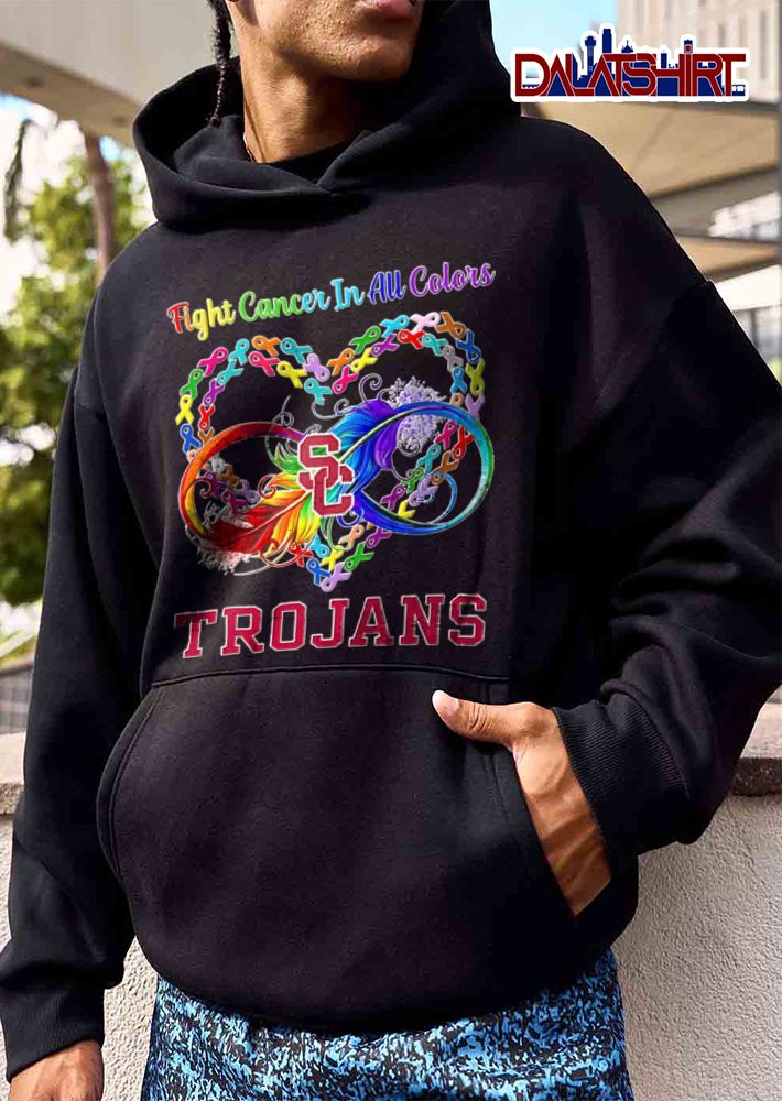 Usc Trojans NCAA Fight Cancer In All Colors Awareness Ribbons Rainbow Feather Heart shirt