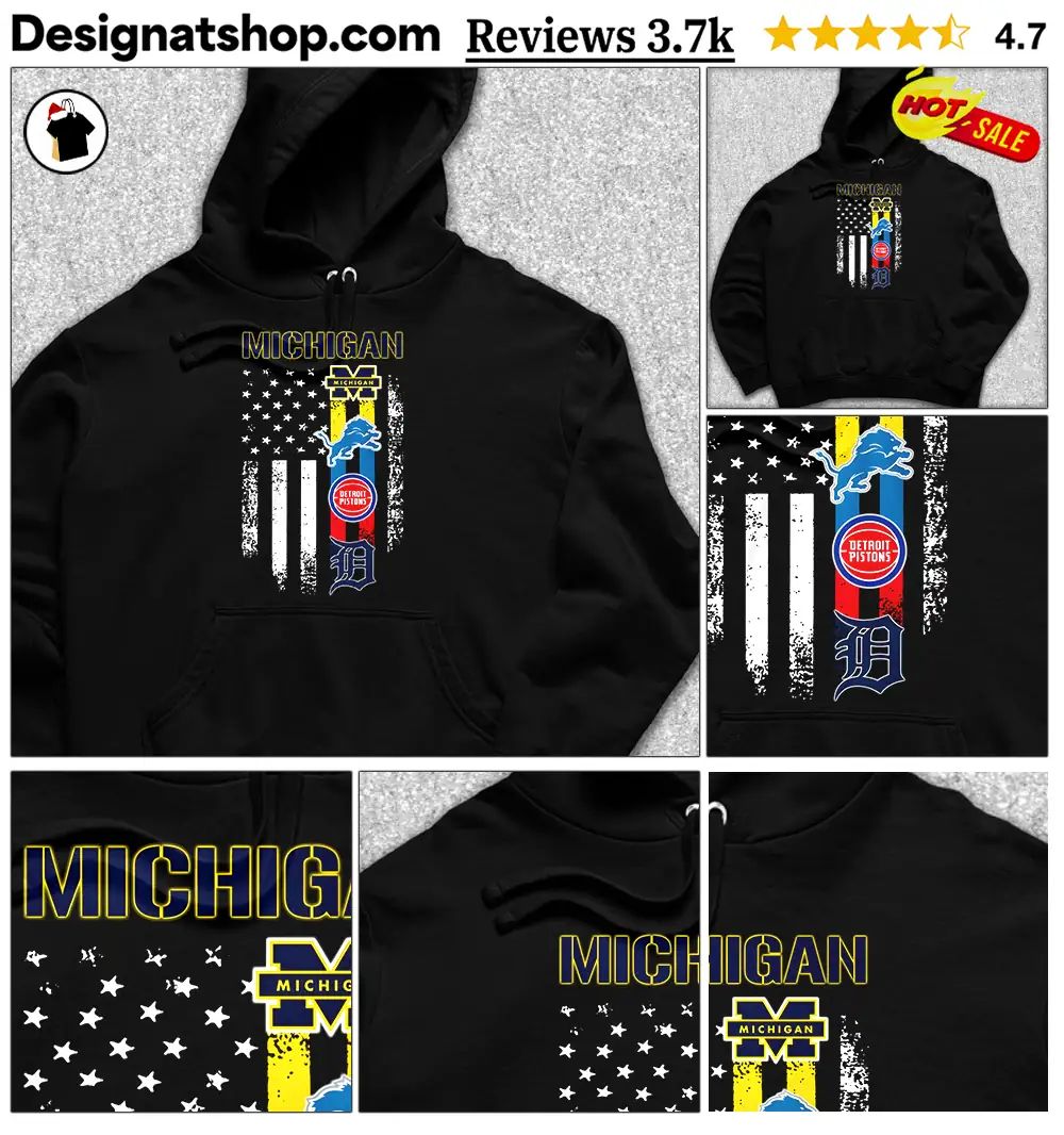 Michigan Wolverines Lions Pistons Tigers sports teams flag shirt