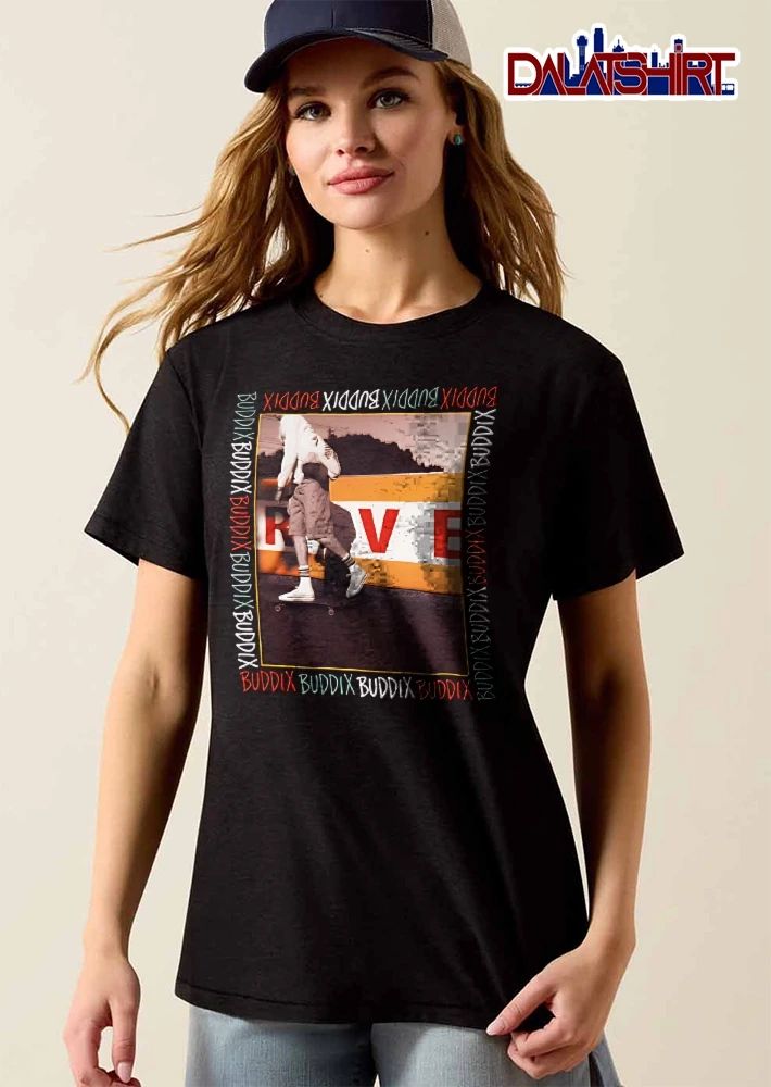 Buddix Skateboarder Riding Skateboard Striped Socks Framed Photo shirt