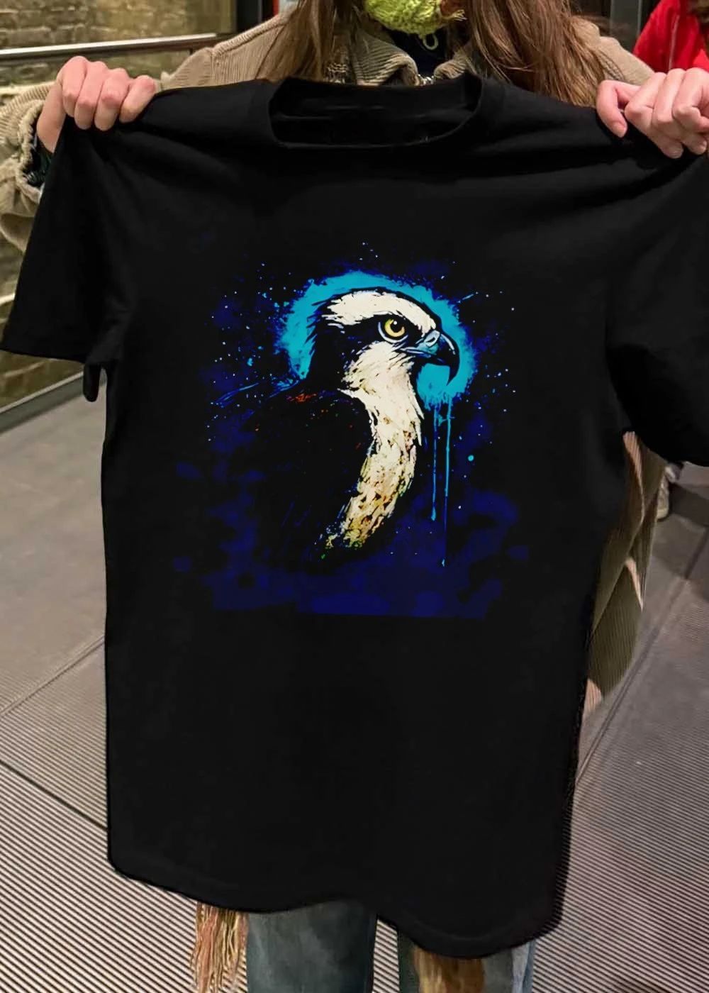 Osprey Bird Portrait Artistic Painting Teal Paint Splatter T-Shirt