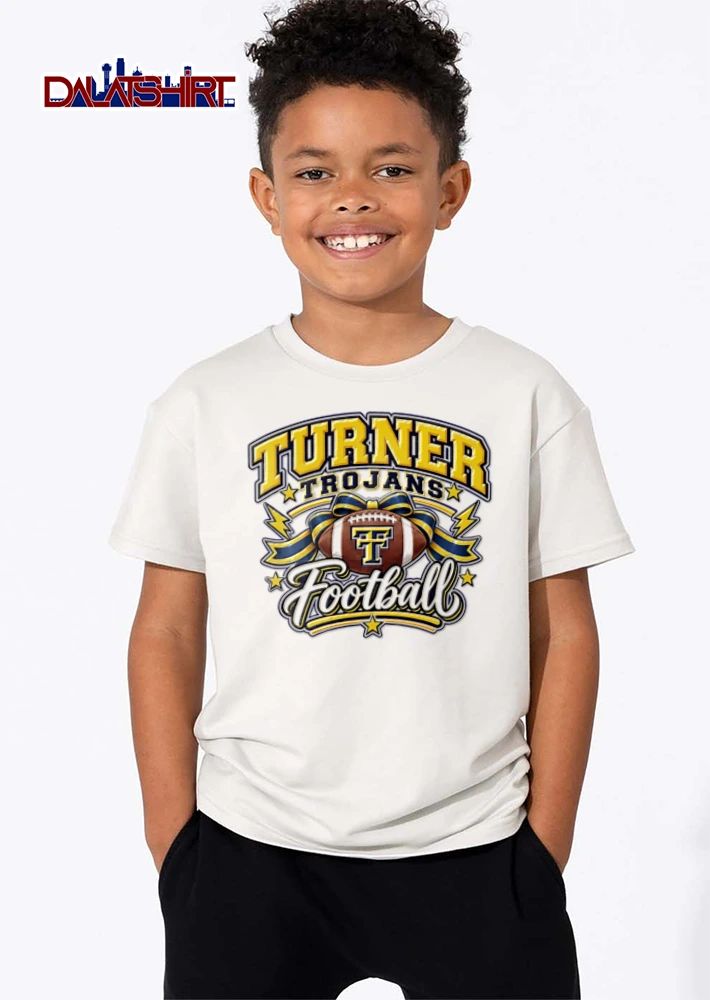 Turner Trojans Football Ribbon Bow Lightning Bolts Monogram Logo Stars shirt