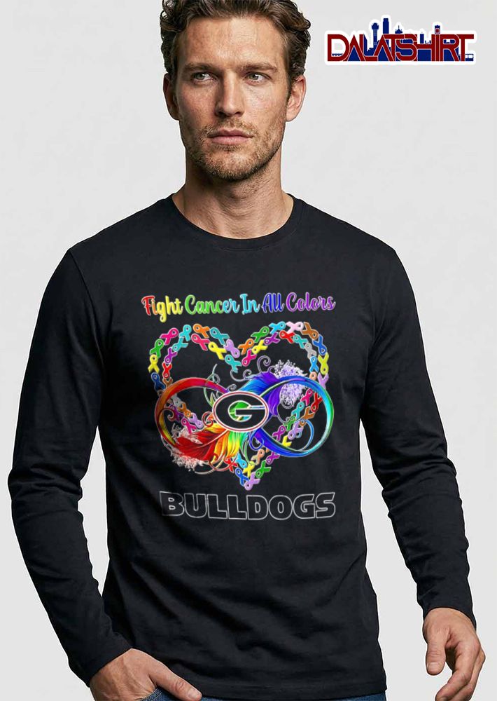 Georgia Bulldogs NCAA Fight Cancer In All Colors Rainbow Feather Ribbons Heart Infinity Symbol shirt