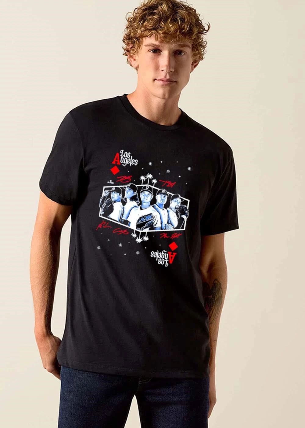 Los Angeles Dodgers MLB Playing Card Halftone Baseball Players Palm Trees shirt