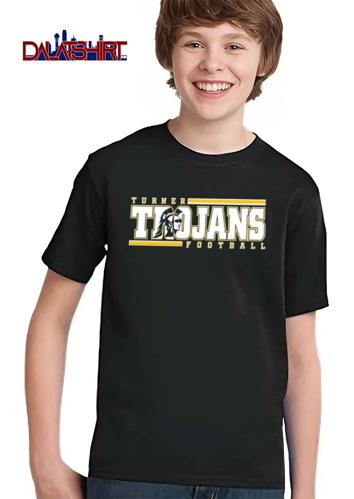 Turner Trojans Football Greek Warrior Head Profile Block Typography shirt