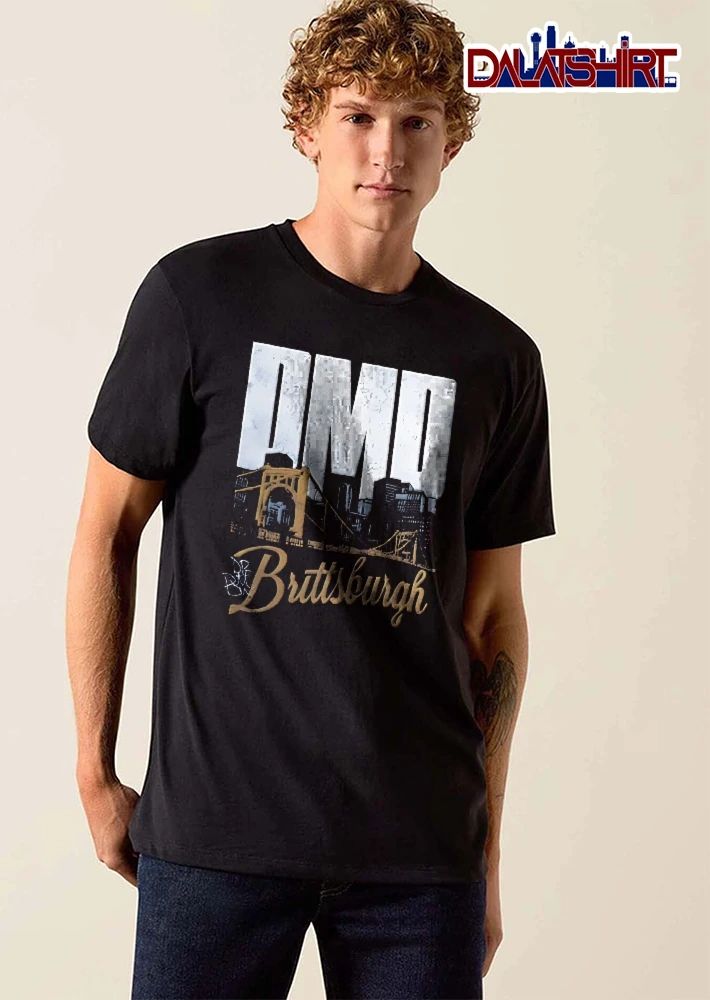 DMD Brittsburgh Yellow Suspension Bridge Pittsburgh City Skyline Silhouette shirt