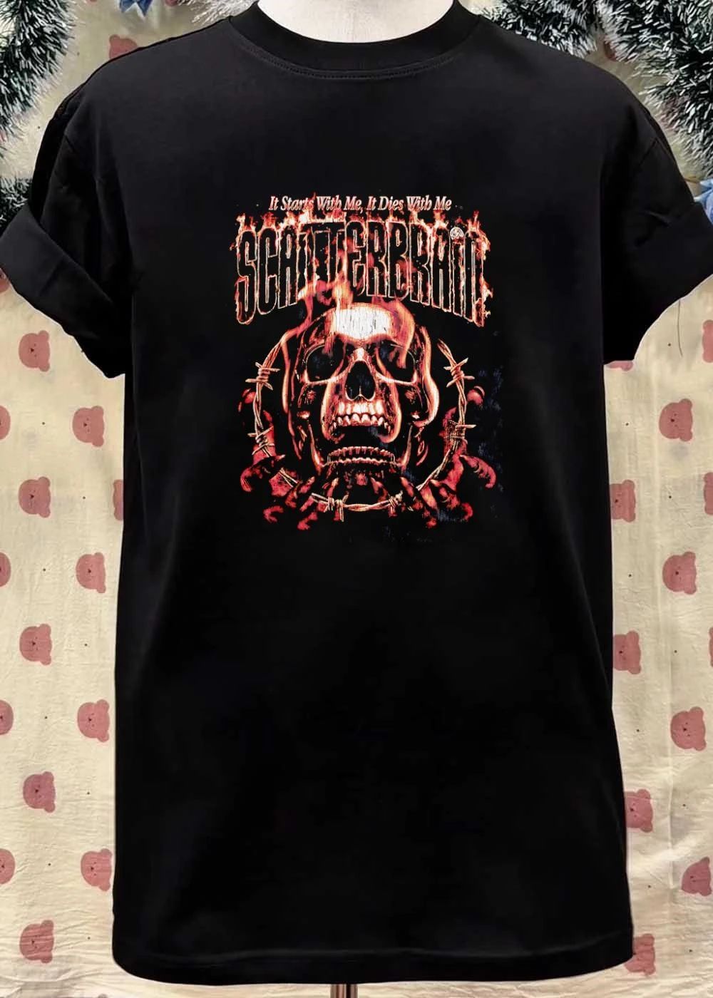 It Starts With Me It Dies With Me Scatterbrain Skull Barbed Wire T-Shirt