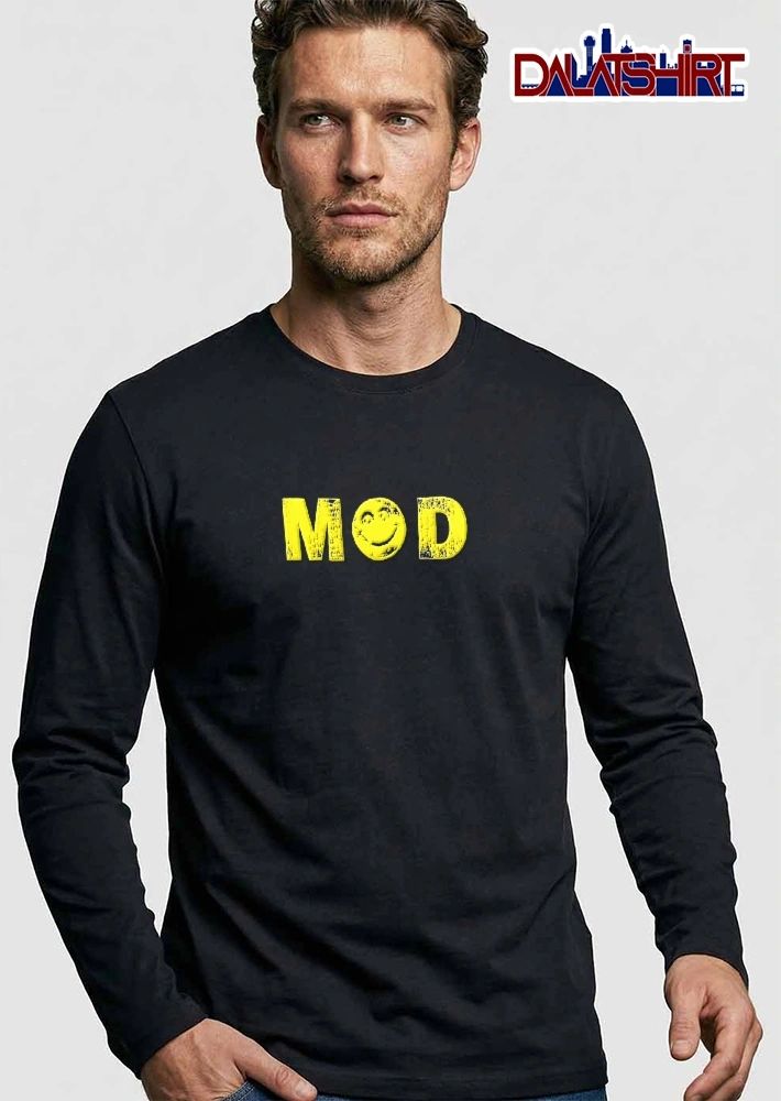 Mod Distressed Yellow Bold Letters Classic Smiley Face Icon shirt