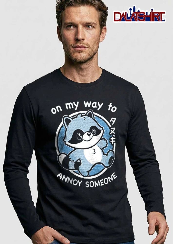 On My Way To Annoy Someone Tanuki Cute Cartoon Raccoon Running Halftone Circle shirt